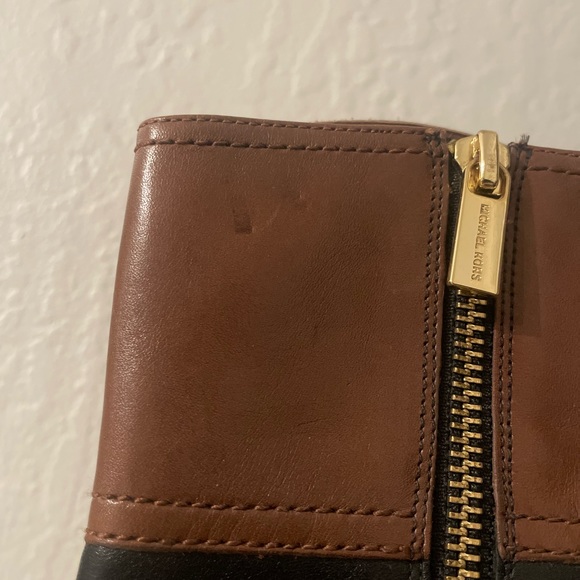 Michael Kors Stockard Two Tone Black Mocha/Brown Leather Platform Heel Boots 6M - Picture 8 of 14